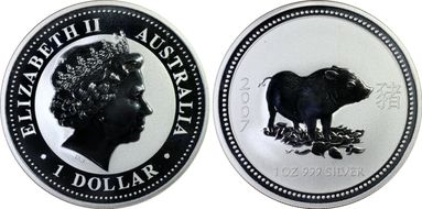 2007 $1 Year of the Pig Ag MS69