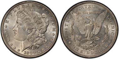 1880-O $1 VAM 7, Rusted Date AU58