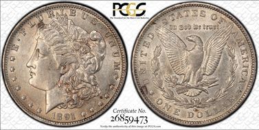 1891-O $1 VAM 1A Clashed E AU53