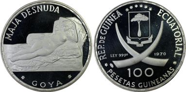 1970 100 Pta Goya KM-13.5  Ag PR65DCAM