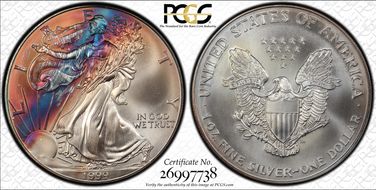 1999 $1 Silver Eagle MS68