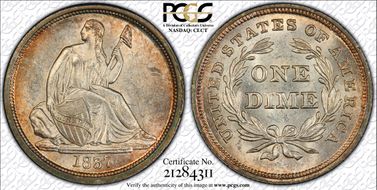 1837 10C Seated, Large Date MS64