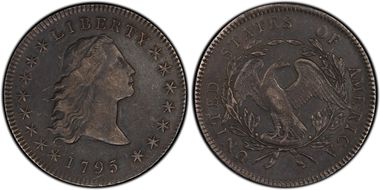 1795 $1 Flowing Hair, 3 Leaves XF40