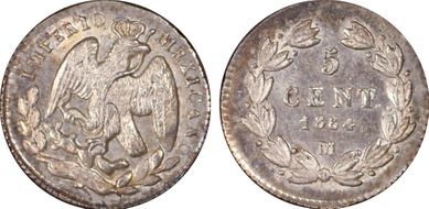 1864-M 5C Maxmilian KM-385.1 MS66