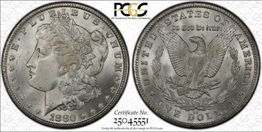 1880-CC $1 VAM 8 8/7, Rev. of '79 MS65