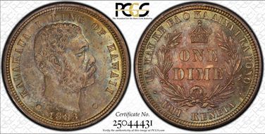 1883 10C Hawaii MS66