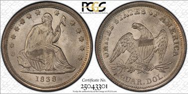 1838 25C Seated, No Drapery MS65