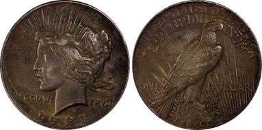 1921 $1 High Relief, Peace AU50