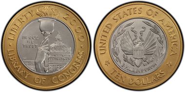 2000-W $10 Library of Congress Bimetallic MS70