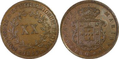 1853 20 Reis MS63BN
