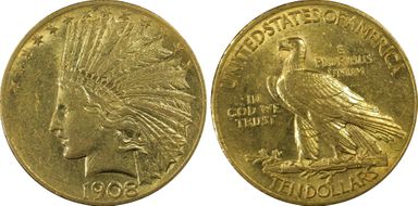 1908 $10 Motto AU55