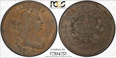 1804 1/2C C-7, Spiked Chin AU58BN