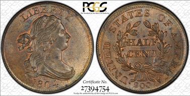 1804 1/2C C-9, Crosslet 4, Stems MS65+ BN