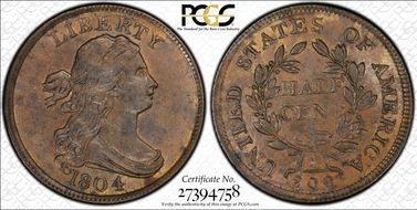 1804 1/2C C-11, Plain 4, Stems MS64BN