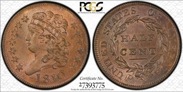 1810 1/2C C-1 MS65+ BN