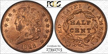 1828 1/2C C-3 MS64RB