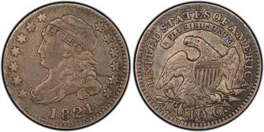 1821 10C JR-5, Large Date VF20