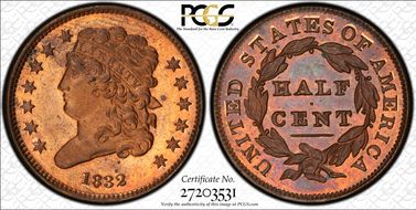 1832 1/2C Cohen 2 PR66+ RB