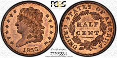 1833 1/2C Cohen 1 PR65+ RB