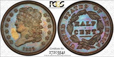 1835 1/2C Cohen 2 PR65BN