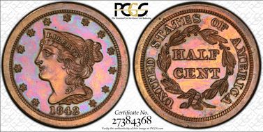1842 1/2C Original PR65+ BN