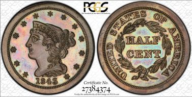 1843 1/2C Original PR66BN