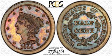 1844 Res 1/2C Reverse of 1840 PR66BN