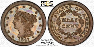 1847 1/2C Original PR65BN