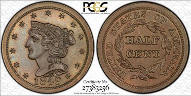 1849 1/2C C-1 MS65BN