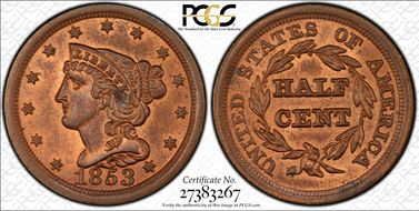 1853 1/2C Cohen 1 MS65RB