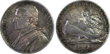 1936 5 Lire Anno XV KM-7 Ag MS62