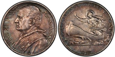 1936 5 Lire Anno XV MS62