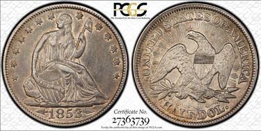 1853 50C Arrows & Rays AU50