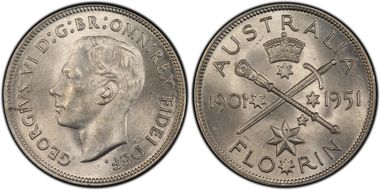 1951(m) Florin Jubilee KM-47  Ag MS63