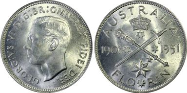 1951(m) Florin Jubilee KM-47  Ag MS63