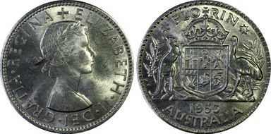 1953(m) Florin Small Rev. Denticles KM-54  Ag MS63