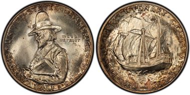 1920 50C Rev. Die Break FS-901 Pilgrim MS66