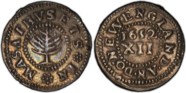 1652 Shilling Pine Tree, Small Planchet AU55