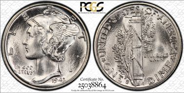 1943-S 10C MS67FB
