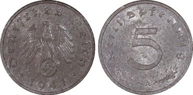 1941-A 5 Pfg J-370 Regular Issue MS63