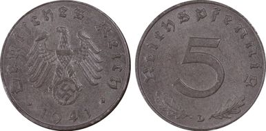 1941-D 5 Pfg J-370 Regular Issue MS63