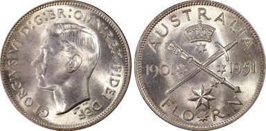 1951(m) Florin Jubilee KM-47  Ag MS64