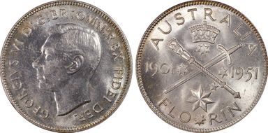 1951(m) Florin Jubilee KM-47  Ag MS64