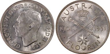 1951(m) Florin Jubilee KM-47  Ag MS63