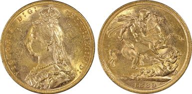 1889-M Sov S-3867B DISH M12 2nd Obv. Angled J MS61