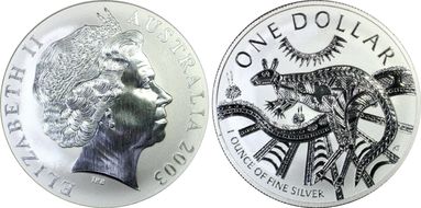 2003 $1 Kangaroo Ag-Aboriginal Design MS69