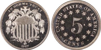 1867 5C No Rays PR65DCAM