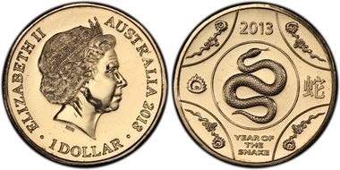 2013 $1 Year of the Snake Al-Br MS68