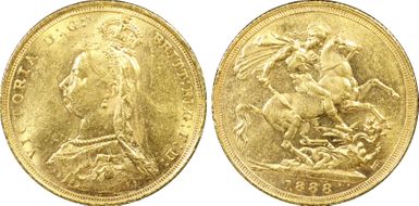 1888-S Sov S-3868DISH S9 1st Obverse Angled J MS62