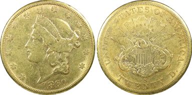 1860-S $20 AU53